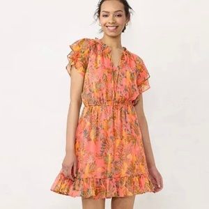 LC Lauren Conrad ruffle sleeve fit and flare dress| BAHIA BIRDS | XS